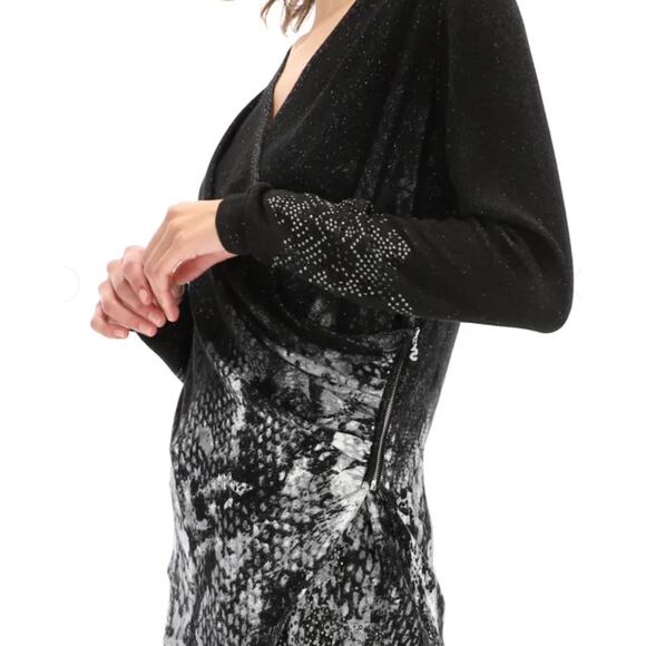 Desigual Baku Sweater Black & White Silver Assymetrical Zip Size Large - Picture 3 of 13